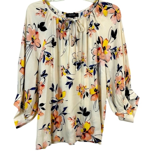 Karen Kane Floral Balloon Sleeve Tie Front Blouse Too Size S 🔥 - Picture 1 of 6